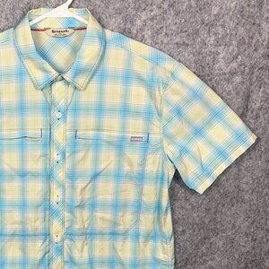 Simms Stone Cold Shirt Men’s Medium Plaid Short Sleeve brrr Nylon Fishing